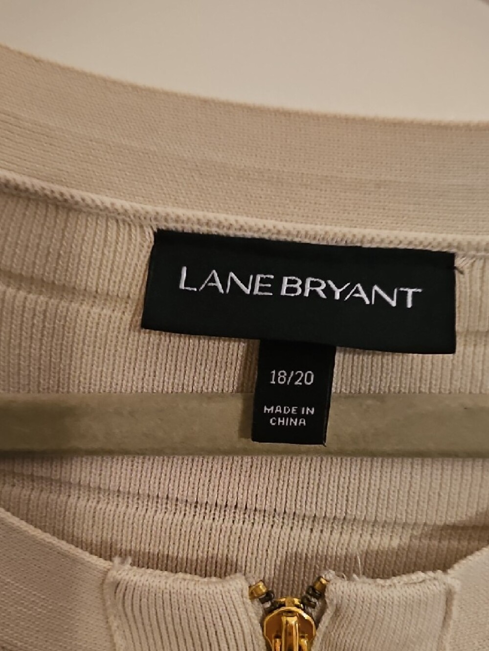 Lane Bryant Beige Zip-Front Ribbed Top - Picture 2 of 6